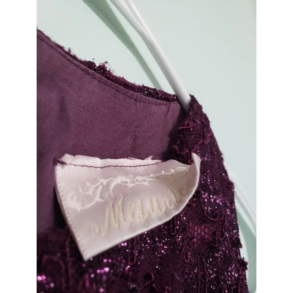 Vtg Maurices Junior XS S Formal Dress Sleeveless Purple Sparkly Lace Round Neck - Picture 5 of 5